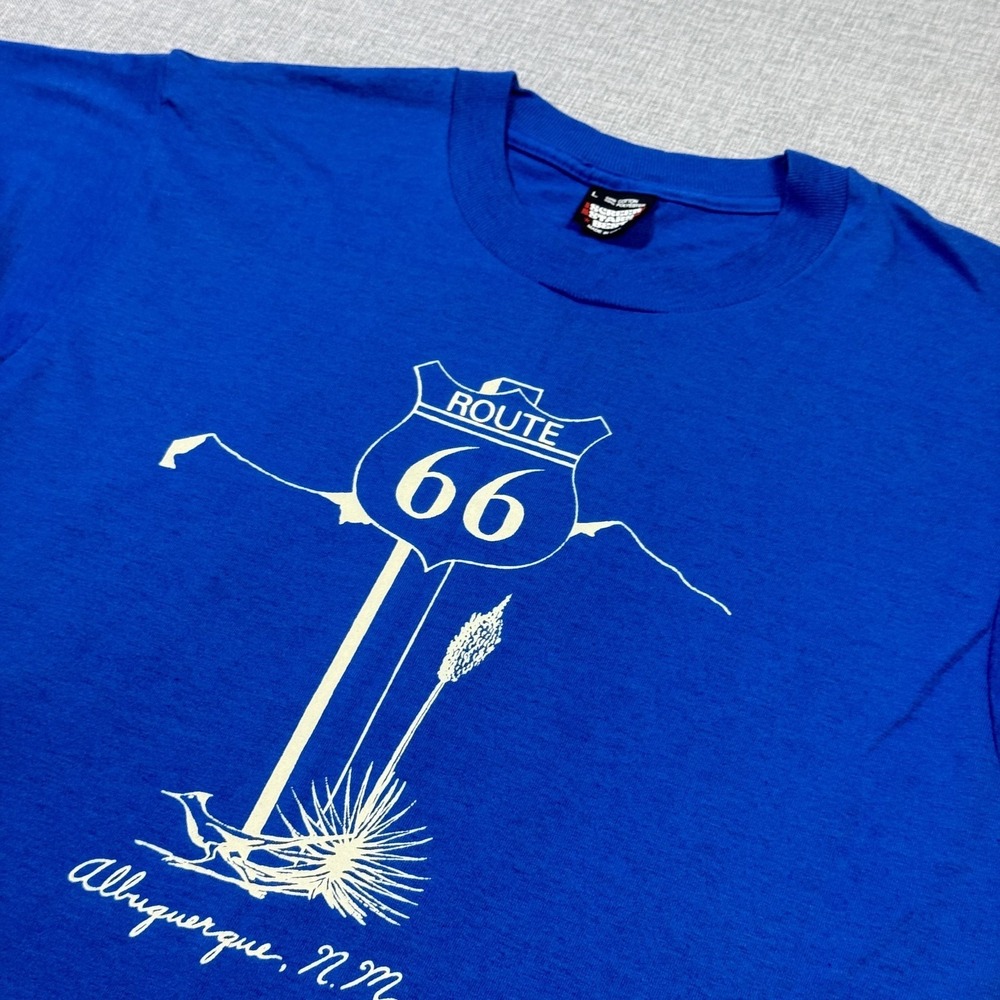 Screen Stars Best Vintage T-Shirt Mens Large Blue Route 66‎ Albuquerque Graphic